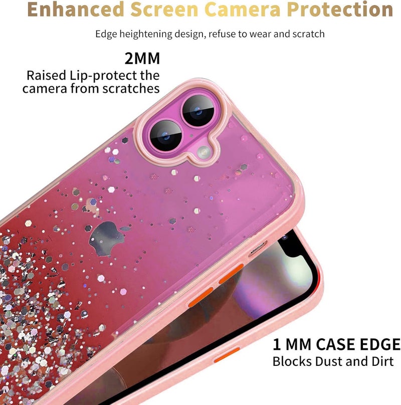 VONZEE Back Cover Compatible for iPhone 16, Non Moving Bling Glitter Cover for Girls & Women Soft TPU Shockproof Anti Scratch Drop Protection Covers (Pink) - Image 3
