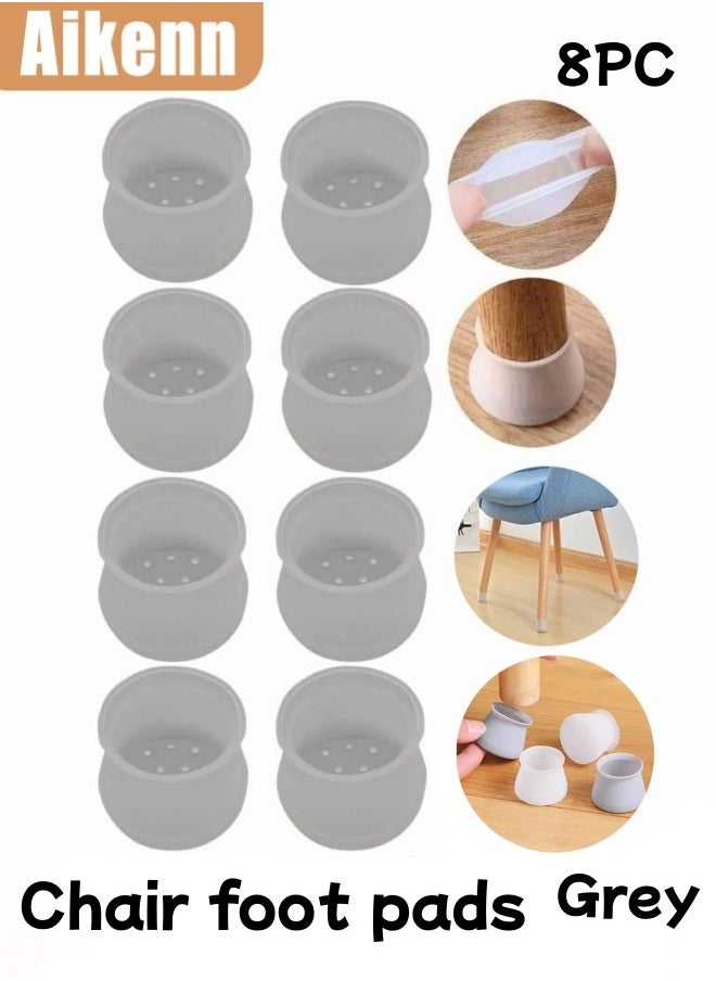 Aikenn Floor Protectors 8Pcs Chair Leg Furniture Pads Rubber Chair Silicone Foot Cover Stool Non-Slip Mute Foot Cover Table & Chair Protective Cover Chair Leg Wear-Resistant Dining Table (grey)  - Image 1