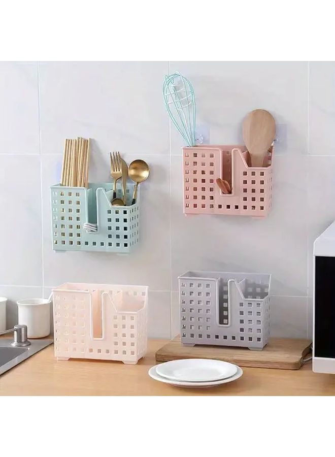 Green Wall Mounted Kitchen Organizer Durable Plastic Utensil Holder For Space Saving - Image 2