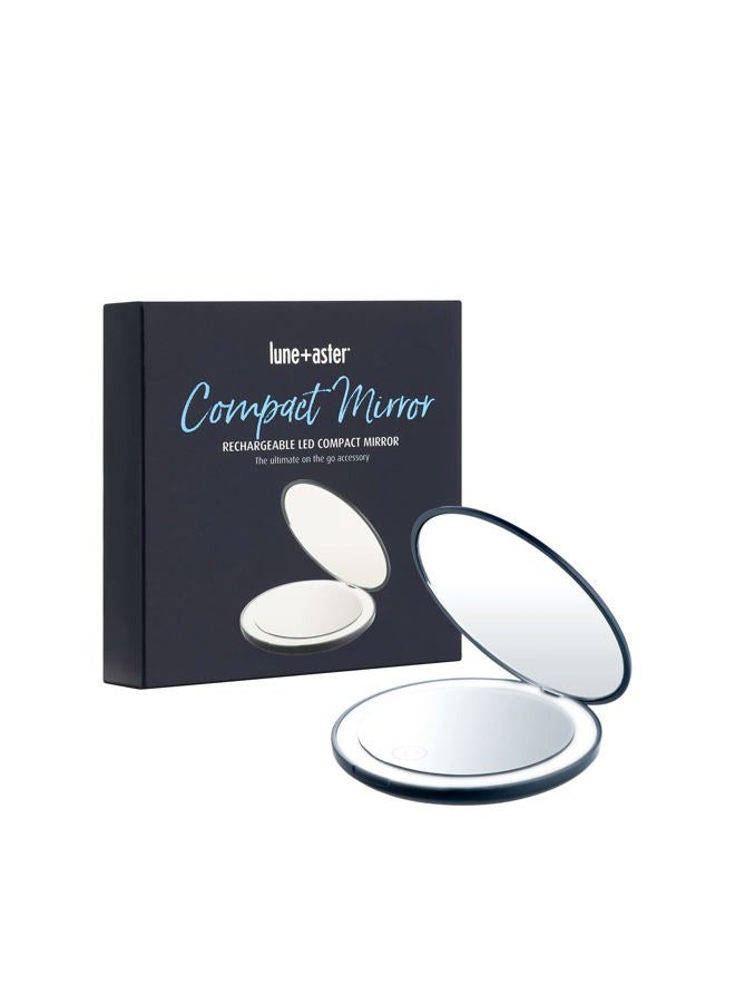 Lune+Aster Rechargeable LED Compact Mirror - Perfect for The Jetsetter or gal on The go, This Compact LED Mirror is Easy to stash in a Small Handbag or Travel Bag. - Image 1