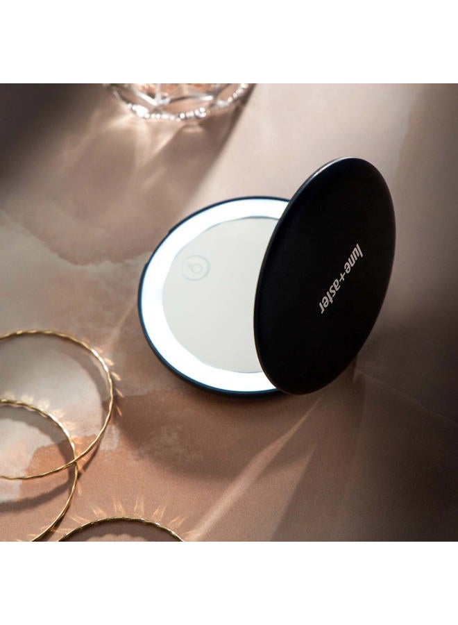 Lune+Aster Rechargeable LED Compact Mirror - Perfect for The Jetsetter or gal on The go, This Compact LED Mirror is Easy to stash in a Small Handbag or Travel Bag. - Image 3