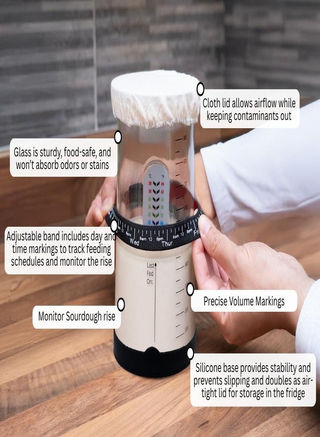 Captain Sourpants Pro Sourdough Starter Kit -37oz Wide Mouth Sourdough Starter Jar Kit for Bread - Large Glass Sourdough Jar, Feeding Band, Cloth Cover, Spatula & Thermometer–Best Sourdough Bread Kit for Beginners - Image 3
