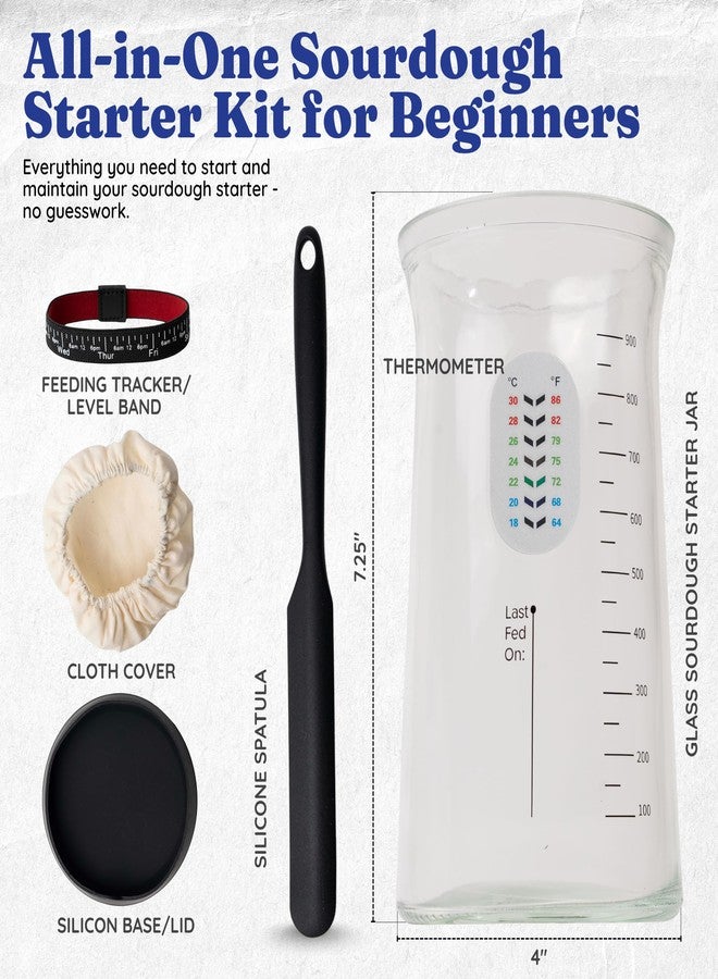 Captain Sourpants Pro Sourdough Starter Kit -37oz Wide Mouth Sourdough Starter Jar Kit for Bread - Large Glass Sourdough Jar, Feeding Band, Cloth Cover, Spatula & Thermometer–Best Sourdough Bread Kit for Beginners - Image 2
