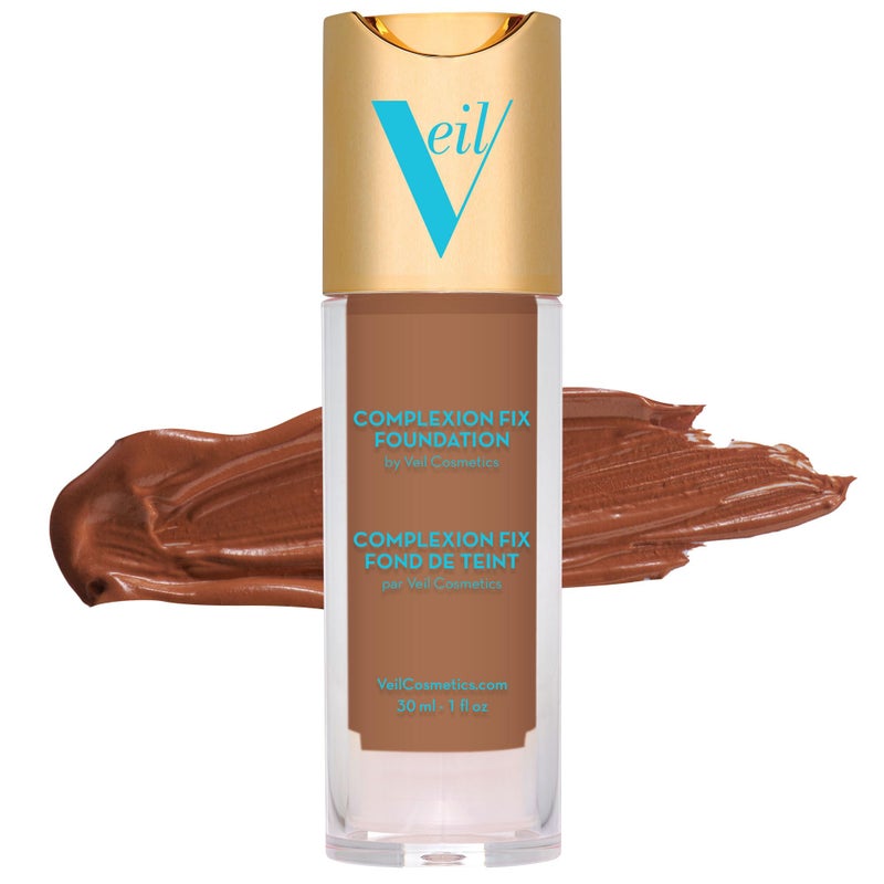 Veil Cosmetics Complexion Fix Liquid Foundation â€“ Buildable Coverage â€“ Water-Resistant, Hypoallergenic, Oil-Free, Cruelty-Free & Vegan â€“ Lightweight & Brightening â€“ All Skin Types (5N Deep Neutral) - Image 1