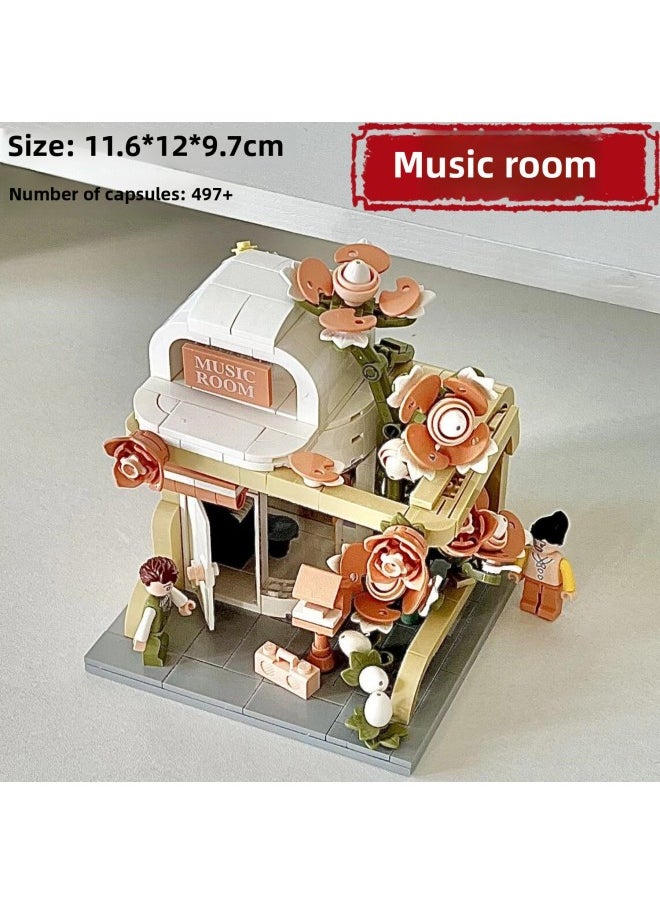 Zhegao 612005 -8 Meets Music Room Dance Studio Building Street Scene Kidsren's Educational Assembled Building Blocks Toy Ornaments-Color:Afternoon Time [618 Particles]  - Image 5