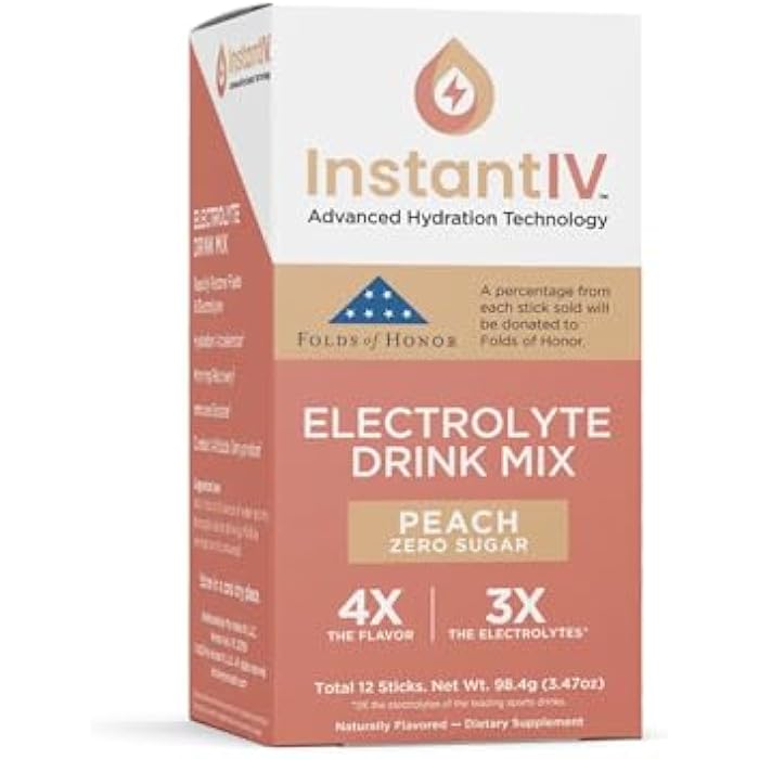Instant IV Electrolytes Powder - 3X Electrolytes, Zero Sugar with Vitamin C, B3, B6, Electrolytes Powder Packets for Hydration, Recovery & Immunity, Vegan & Gluten Free | Peach - 12 Packets - Image 1