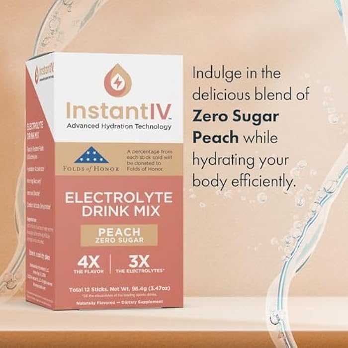 Instant IV Electrolytes Powder - 3X Electrolytes, Zero Sugar with Vitamin C, B3, B6, Electrolytes Powder Packets for Hydration, Recovery & Immunity, Vegan & Gluten Free | Peach - 12 Packets - Image 3
