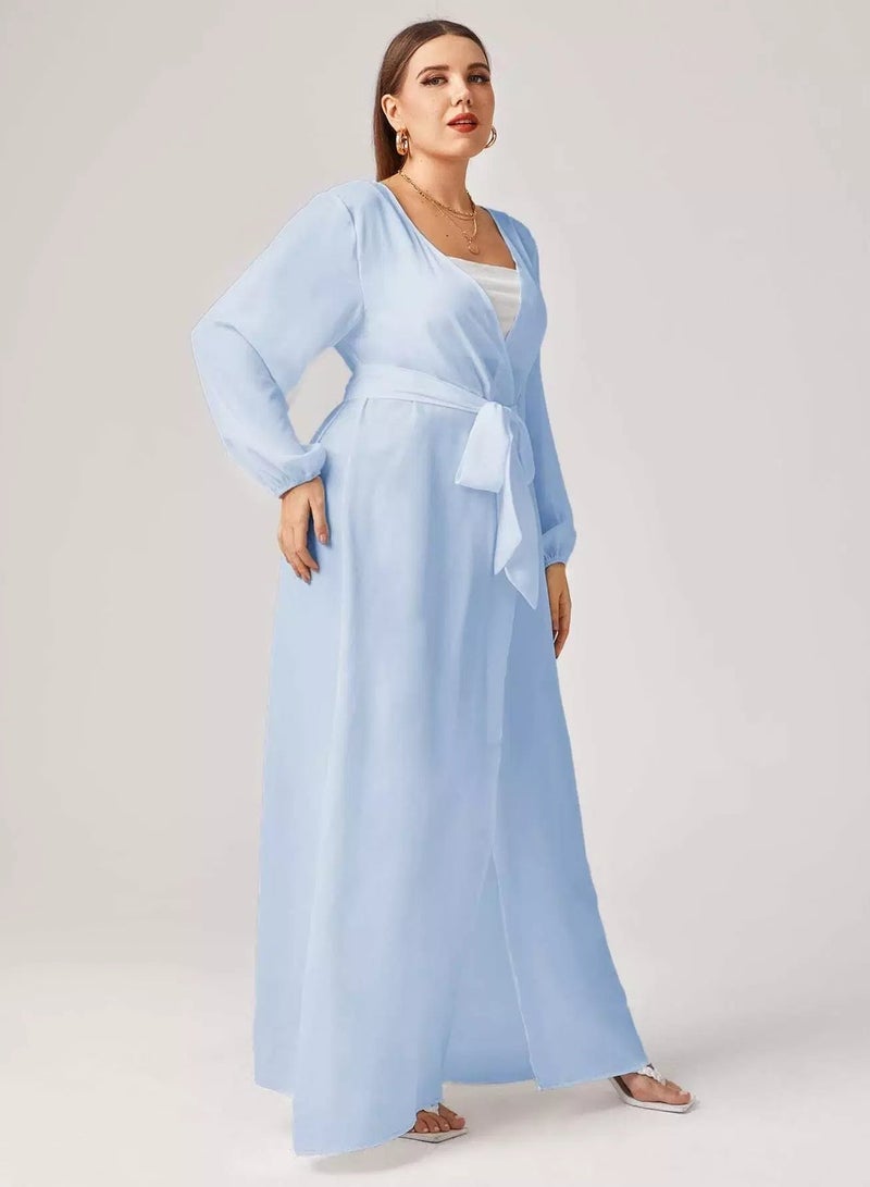Plus Solid Self Tie Kimono - Image 3
