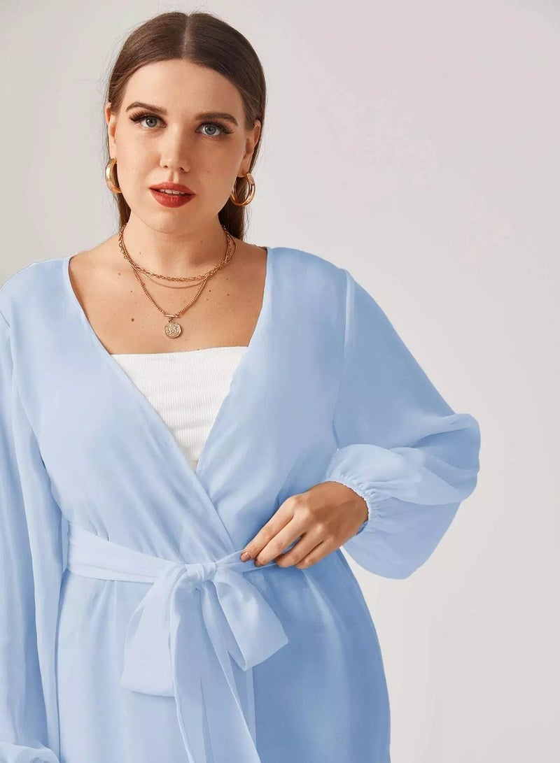 Plus Solid Self Tie Kimono - Image 5