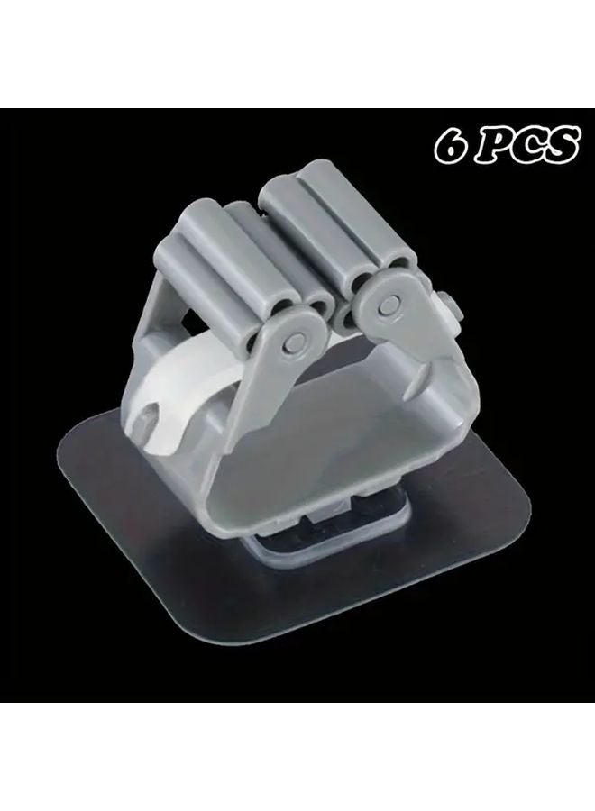 6pcs No Drill Adhesive Wall Mounted Broom Holder with Suction Cup Hook - Image 1