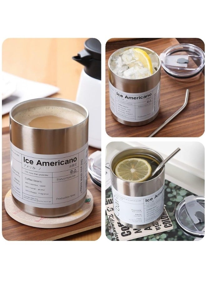 Portable Double Wall Vacuum Insulated Stainless Steel Coffee Mug - 350ml with Straw and Lid Double Wall Insulated Travel Camping Mug for Cold and Hot Drinks - Silver  - Image 4
