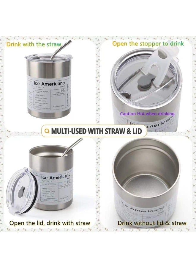 Portable Double Wall Vacuum Insulated Stainless Steel Coffee Mug - 350ml with Straw and Lid Double Wall Insulated Travel Camping Mug for Cold and Hot Drinks - Silver  - Image 5