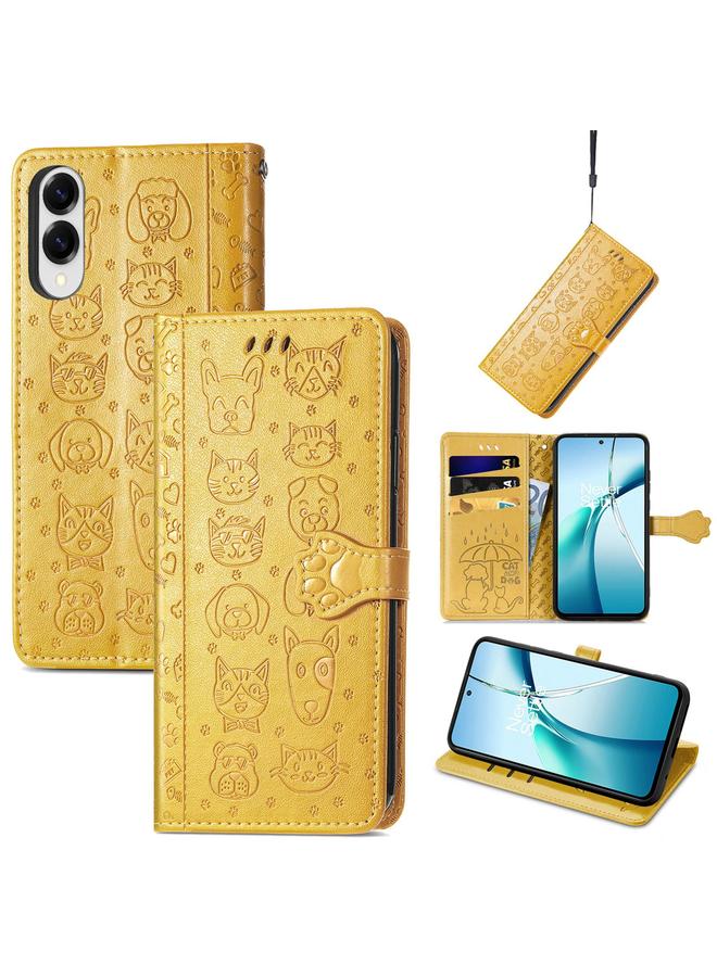 S-TOP Case For Samsung Galaxy S25 Edge 5G Cat and Dog Embossed Leather Phone Case - Image 1