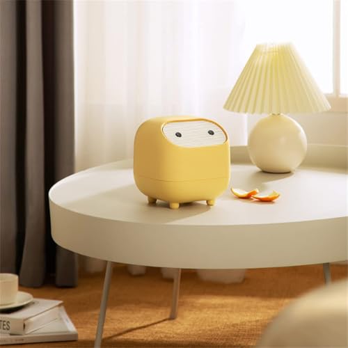 House of Quirk Mini Trash Can with Lid, Cute Ninja Desktop Dustbin, Small Plastic Garbage Can for Office Desk, Bathroom Vanity, Coffee Table & Home Use (Yellow) - Image 2