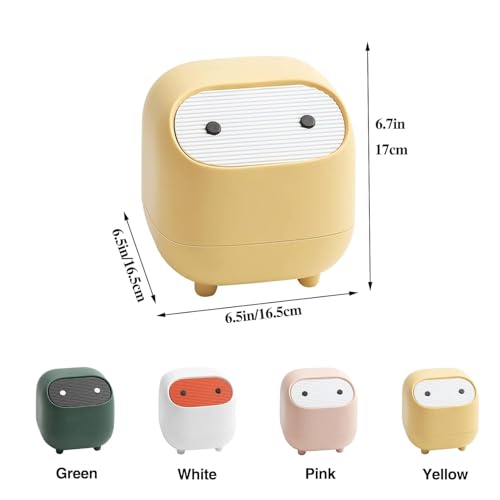 House of Quirk Mini Trash Can with Lid, Cute Ninja Desktop Dustbin, Small Plastic Garbage Can for Office Desk, Bathroom Vanity, Coffee Table & Home Use (Yellow) - Image 4