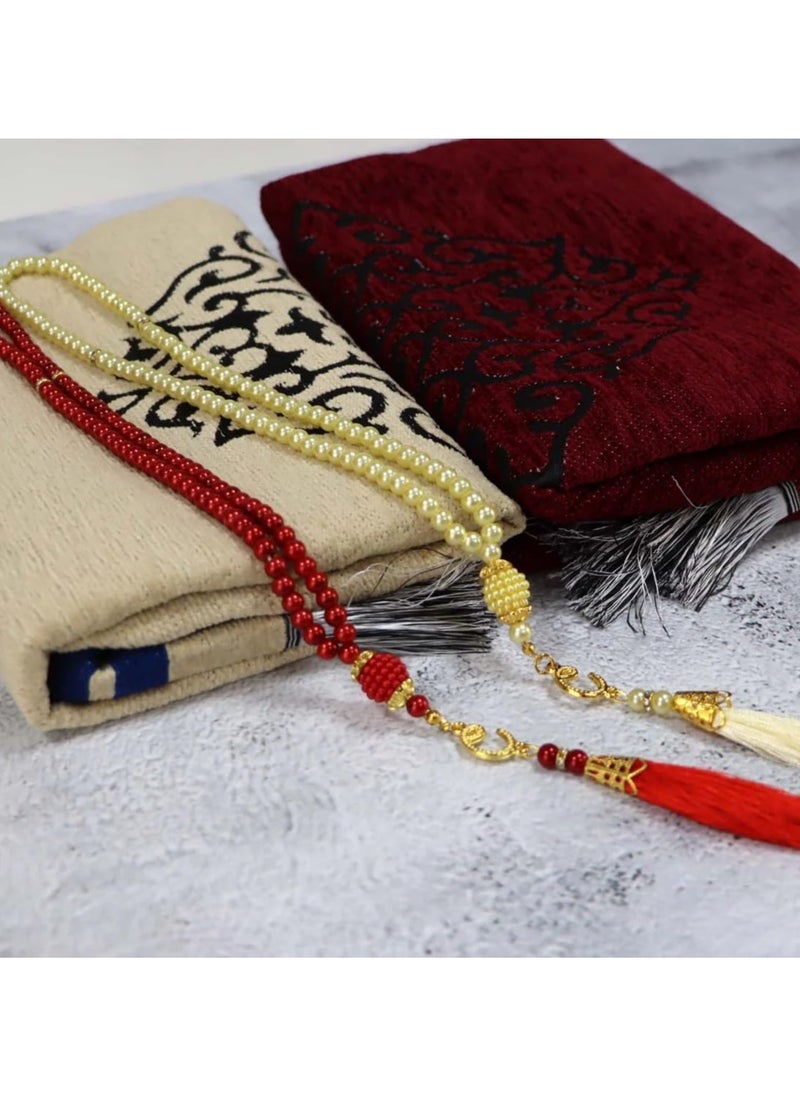 SUNDUS - Sajdah - Prayer Mats for Men & women - Maroon/Golden - Image 1