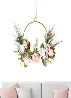 Artificial Flower Hoop Wreath, Artificial Green Leaves Iron Ball Chrysanthemum Water Grass Wall Hangings, Spring Decoration Garland Home Door Decoration for Wall Decor Wedding Backdrop