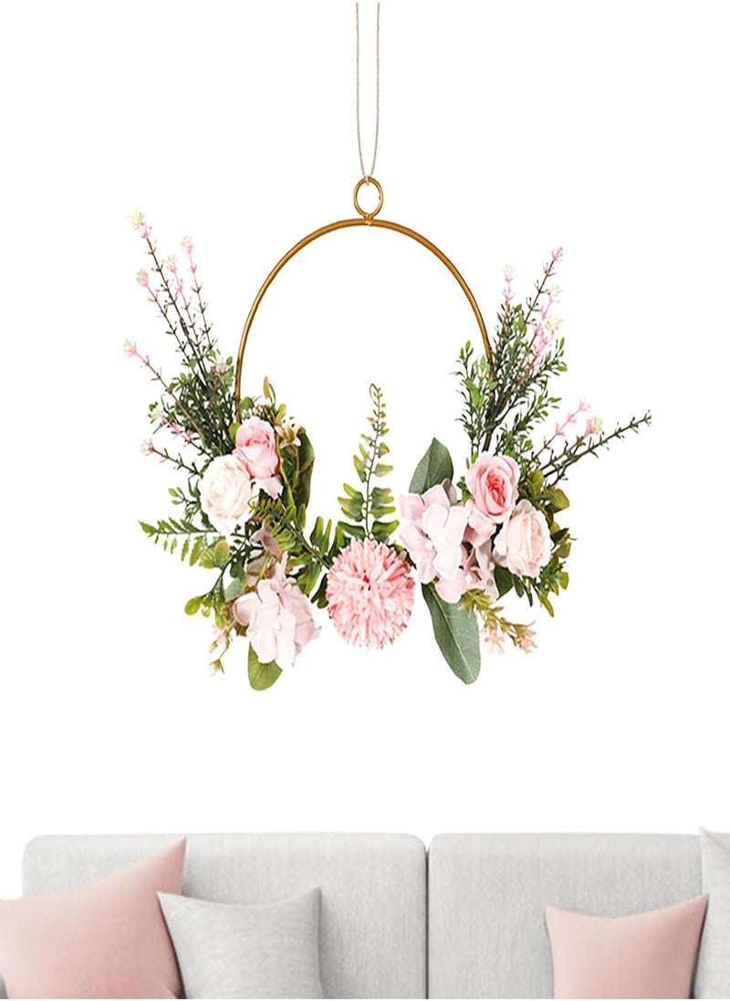 GGOOT - Artificial Flower Hoop Wreath, Artificial Green Leaves Iron Ball Chrysanthemum Water Grass Wall Hangings, Spring Decoration Garland Home Door Decoration for Wall Decor Wedding Backdrop - Image 1
