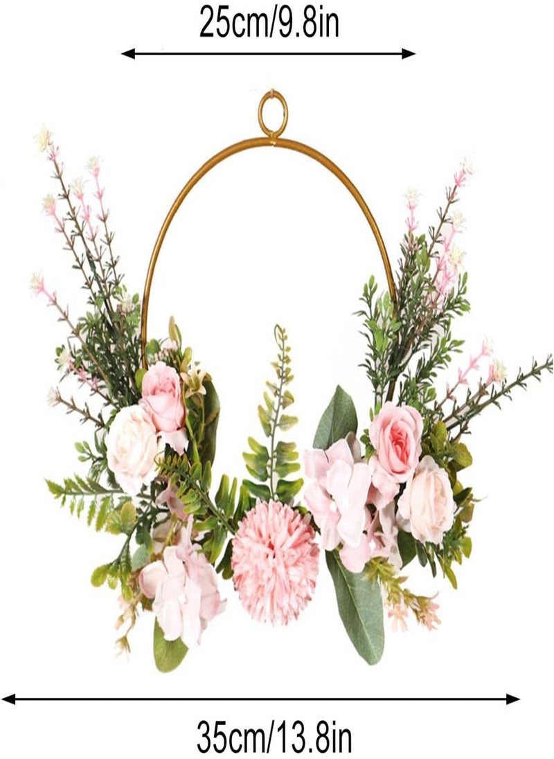 GGOOT - Artificial Flower Hoop Wreath, Artificial Green Leaves Iron Ball Chrysanthemum Water Grass Wall Hangings, Spring Decoration Garland Home Door Decoration for Wall Decor Wedding Backdrop - Image 1