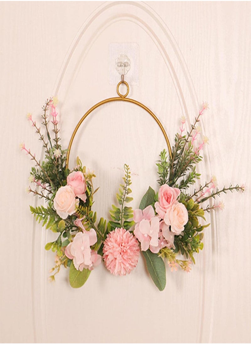 GGOOT - Artificial Flower Hoop Wreath, Artificial Green Leaves Iron Ball Chrysanthemum Water Grass Wall Hangings, Spring Decoration Garland Home Door Decoration for Wall Decor Wedding Backdrop - Image 1