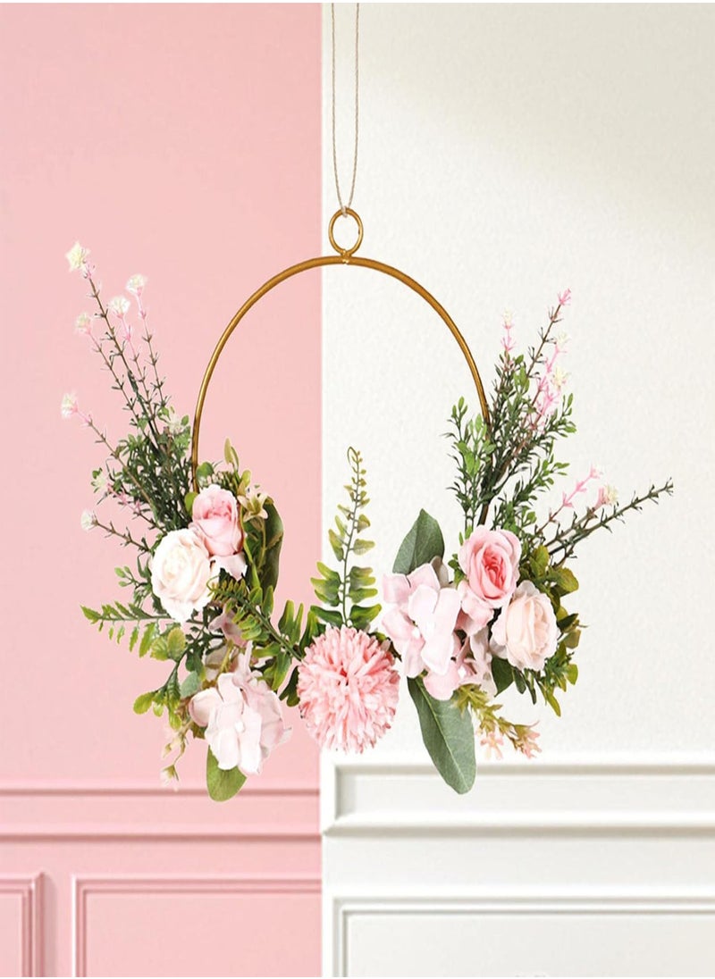 GGOOT - Artificial Flower Hoop Wreath, Artificial Green Leaves Iron Ball Chrysanthemum Water Grass Wall Hangings, Spring Decoration Garland Home Door Decoration for Wall Decor Wedding Backdrop - Image 1