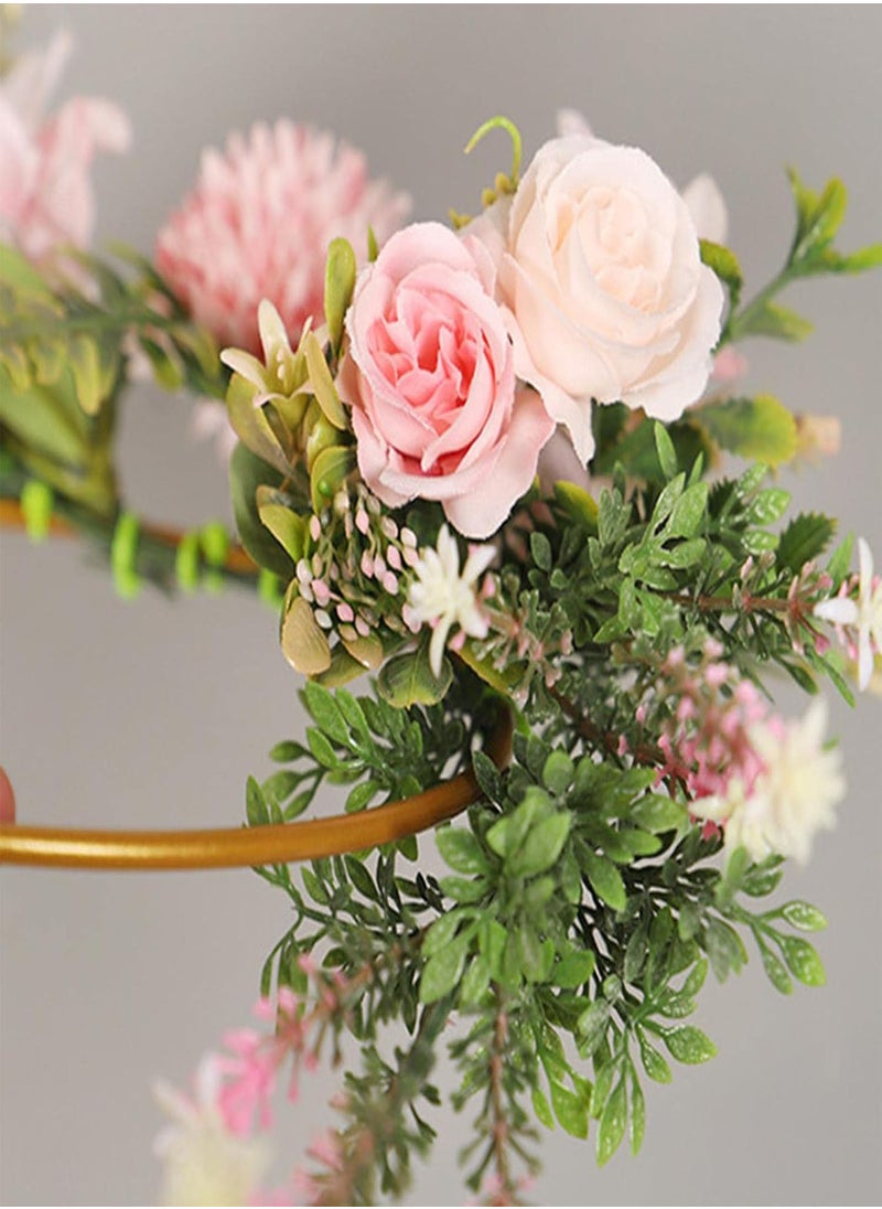 GGOOT - Artificial Flower Hoop Wreath, Artificial Green Leaves Iron Ball Chrysanthemum Water Grass Wall Hangings, Spring Decoration Garland Home Door Decoration for Wall Decor Wedding Backdrop - Image 1
