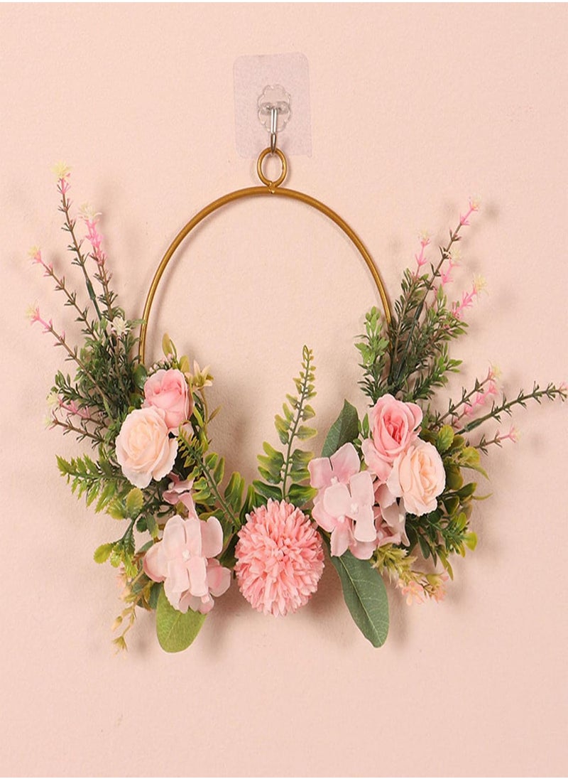 GGOOT - Artificial Flower Hoop Wreath, Artificial Green Leaves Iron Ball Chrysanthemum Water Grass Wall Hangings, Spring Decoration Garland Home Door Decoration for Wall Decor Wedding Backdrop - Image 1