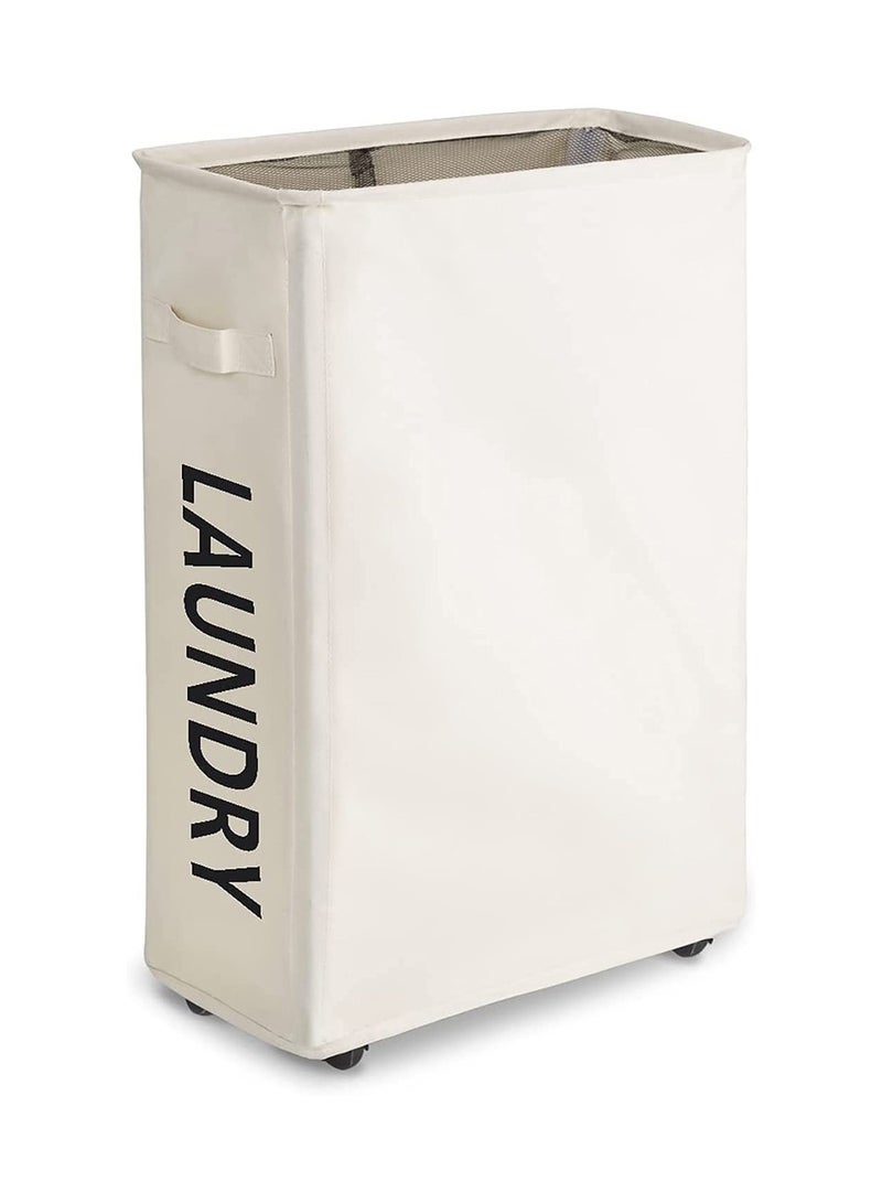 Laundry Hamper With 4 Wheels Rolling, Slim Tall Laundry Basket with Handle Foldable Dirty Clothes Basket for Corner Narrow 39cm Beige - Image 1