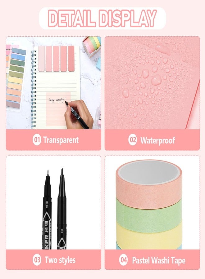 Sinload 60 Pcs Aesthetic Book Annotation Kit School Supplies Cute Pencil Case Mini Stapler Set 12 Highlighter 5 Gel Pen 6 Pencil 5 Magnetic Bookmark 1220 Sticky Note Student Stationary(Pink) - Image 4