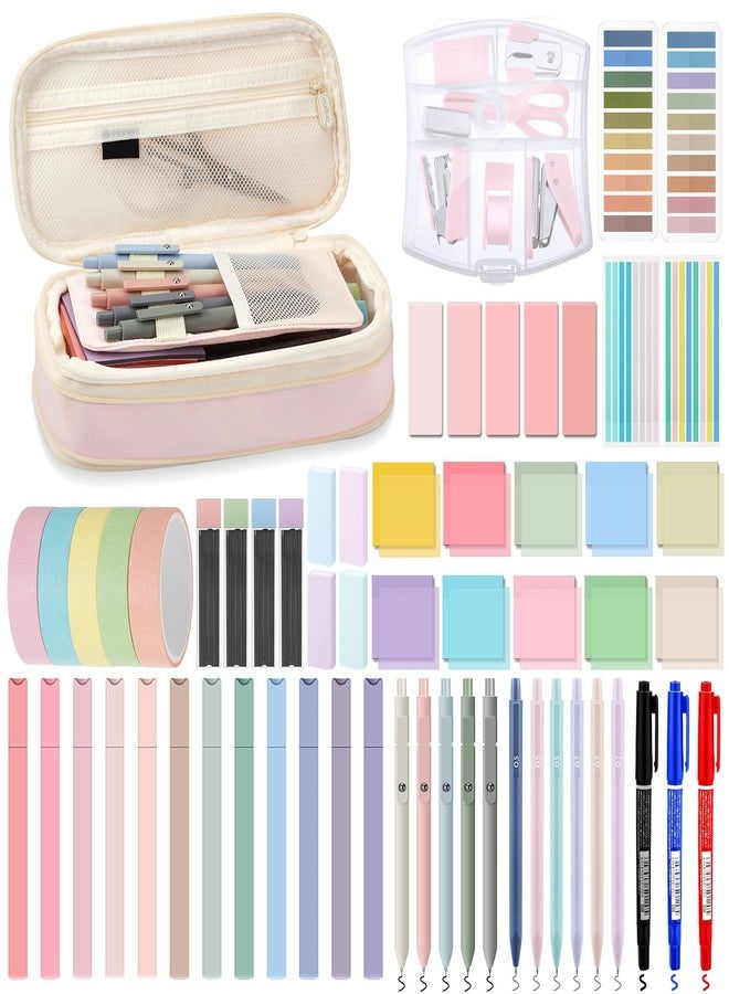 Sinload 60 Pcs Aesthetic Book Annotation Kit School Supplies Cute Pencil Case Mini Stapler Set 12 Highlighter 5 Gel Pen 6 Pencil 5 Magnetic Bookmark 1220 Sticky Note Student Stationary(Pink) - Image 1