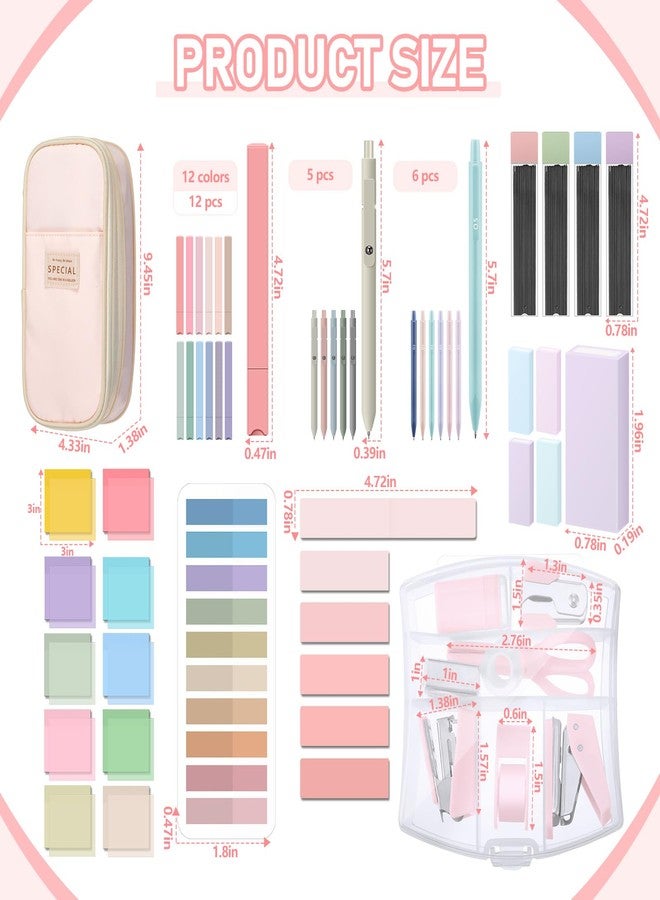 Sinload 60 Pcs Aesthetic Book Annotation Kit School Supplies Cute Pencil Case Mini Stapler Set 12 Highlighter 5 Gel Pen 6 Pencil 5 Magnetic Bookmark 1220 Sticky Note Student Stationary(Pink) - Image 3