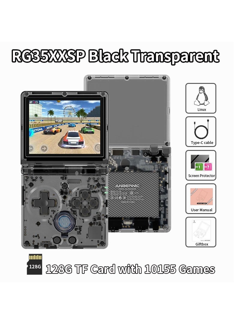 ANBERNIC  RG35XXSP Retro Flip Handheld Game Console, 3.5-inch IPS Screen, Linux H700 Video Game Player, Support Streaming WIFI Bluetooth (Transparent Black, 128G)  - Image 1