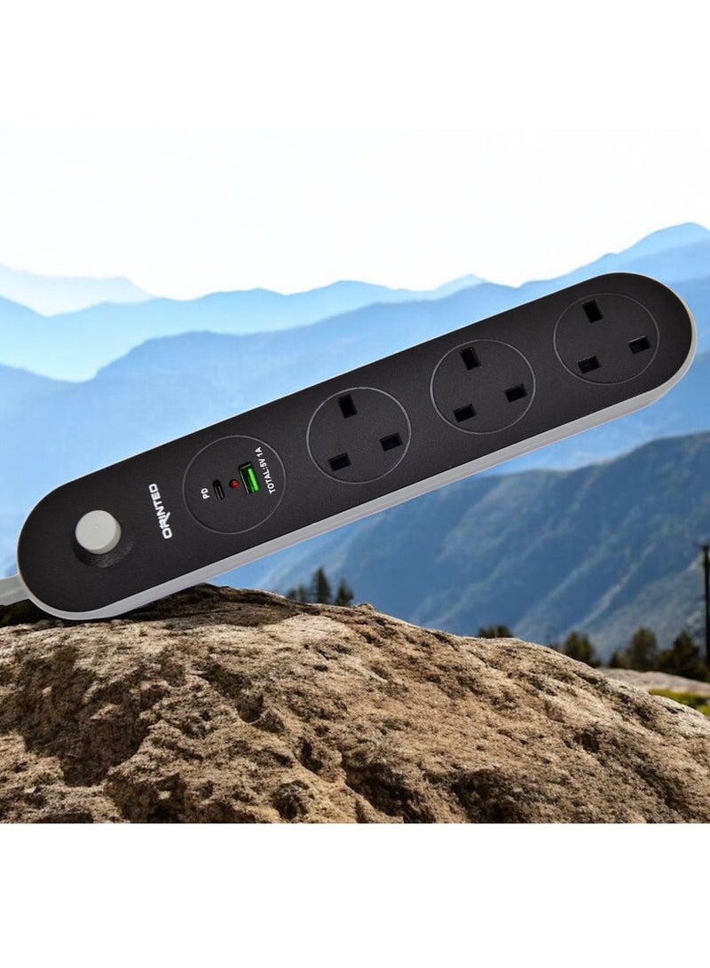 توصيلة كهربائية orinted  بثلاثة منافذ قوية ومتينة 2500وات  مع مدخل usb وbd طول 3 متر - Image 2