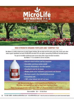 microlife Bio-Matrix (7-1-3) Professional Grade Liquid Organic Biological Fertilizer, 1 Quart  - Image 2