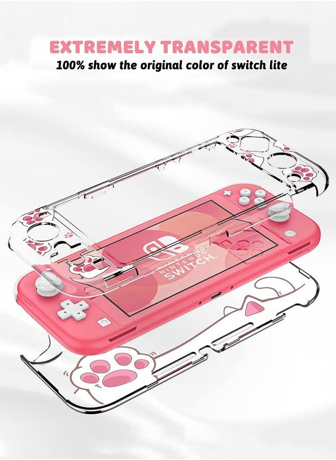 Organizer Protective Case for Switch Lite Clear Hard PC Cover Split Design Shockproof Anti Scratch Shell Accessories and Joycon Controller Cute Pink Cat Paw  - Image 3