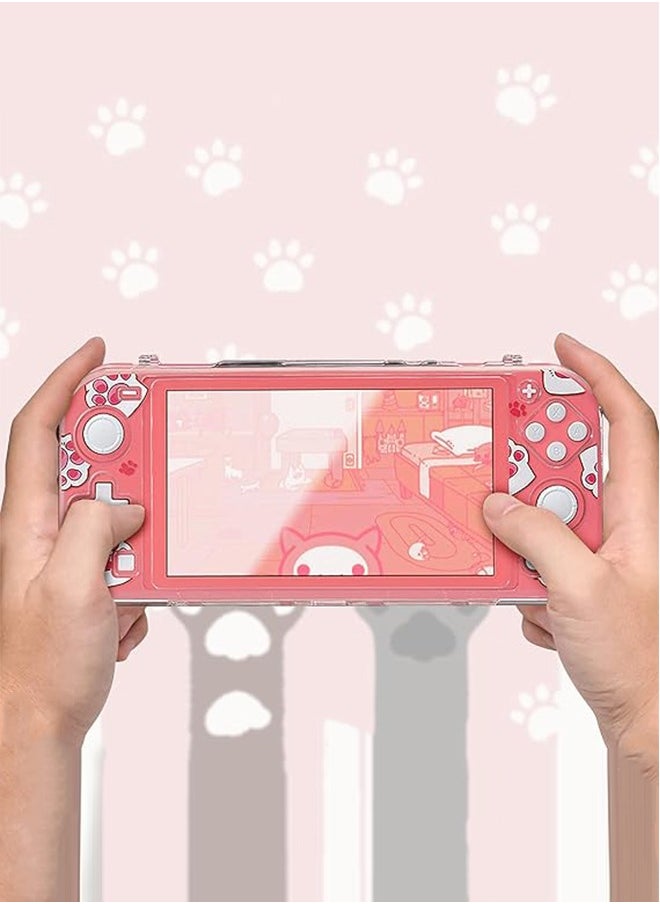 Organizer Protective Case for Switch Lite Clear Hard PC Cover Split Design Shockproof Anti Scratch Shell Accessories and Joycon Controller Cute Pink Cat Paw  - Image 5