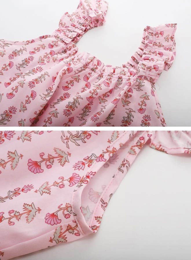 Flygo Floral Pajama Sets for Women 2 Piece Lounge Set Ruffle Cami Top and Shorts Pj Set Sleepwear, Rose, S - Image 4