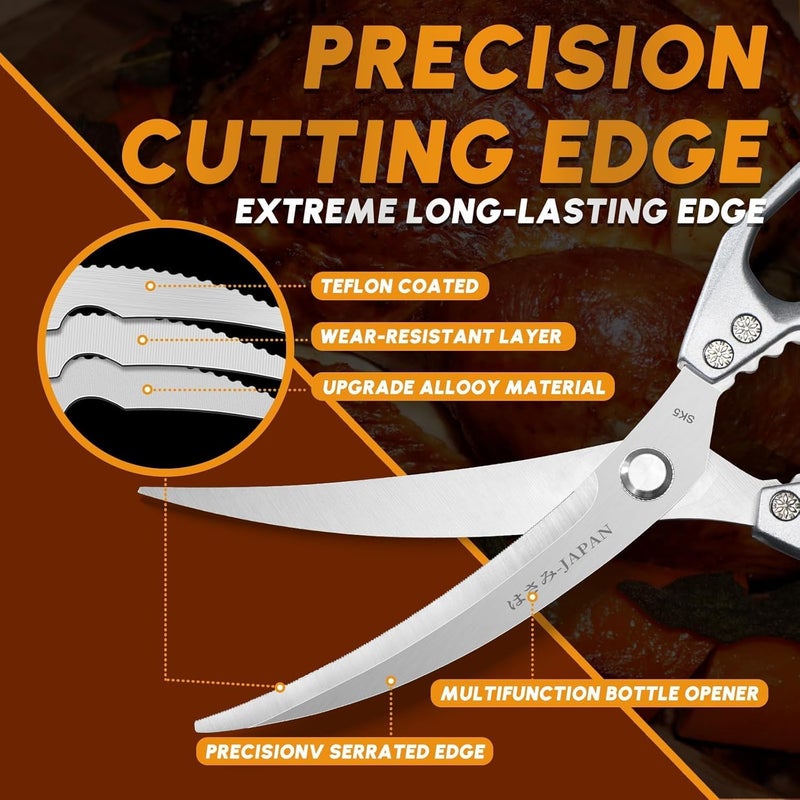 Huusk Kitchen Scissors Silver - Stainless Steel Kitchen Shears for Food, Japanese Cooking Scissor, Sharp Meat Scissors Dishwasher Safe, Heavy Duty Poultry Shears for Chicken, Christmas Gifts for Women - Image 3
