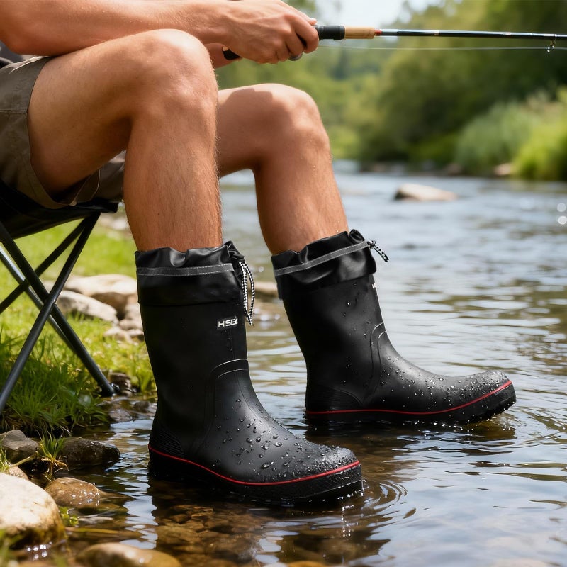 HISEA Men's Rubber Rain Boots Waterproof Durable Non Slip Mid Calf Boots for Garden Fishing Outdoor with Adjustable Closure - Image 2