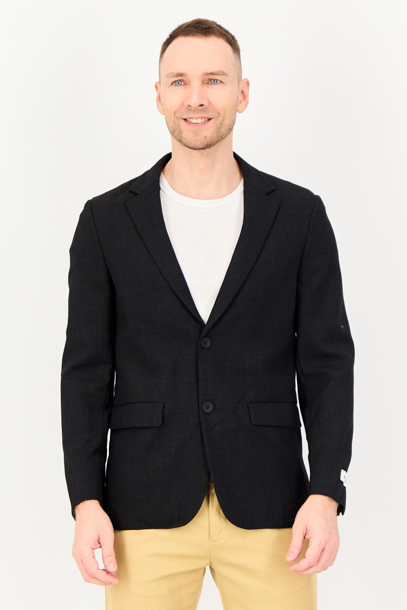 SELECTED Men Regular Fit Solid Long Sleeve Semi-Formal Blazer, Black - Image 1