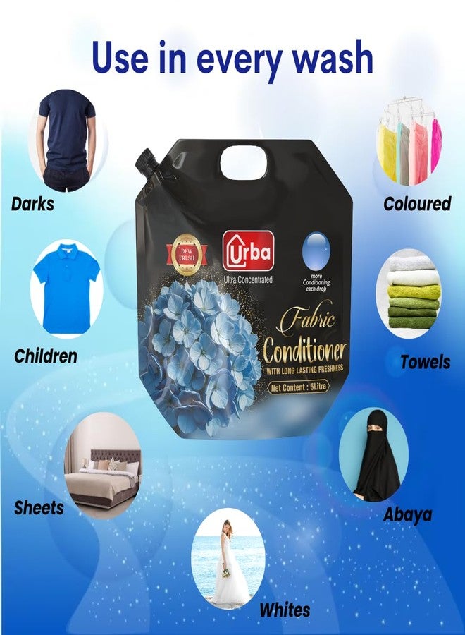 Urba Ultra Concentrated Fabric Conditioner (Fabric Softener), 5 Litre, DEW FRESH, Long Lasting Freshness, After Wash Fabric Conditioner, Super Saver Pack - Image 5