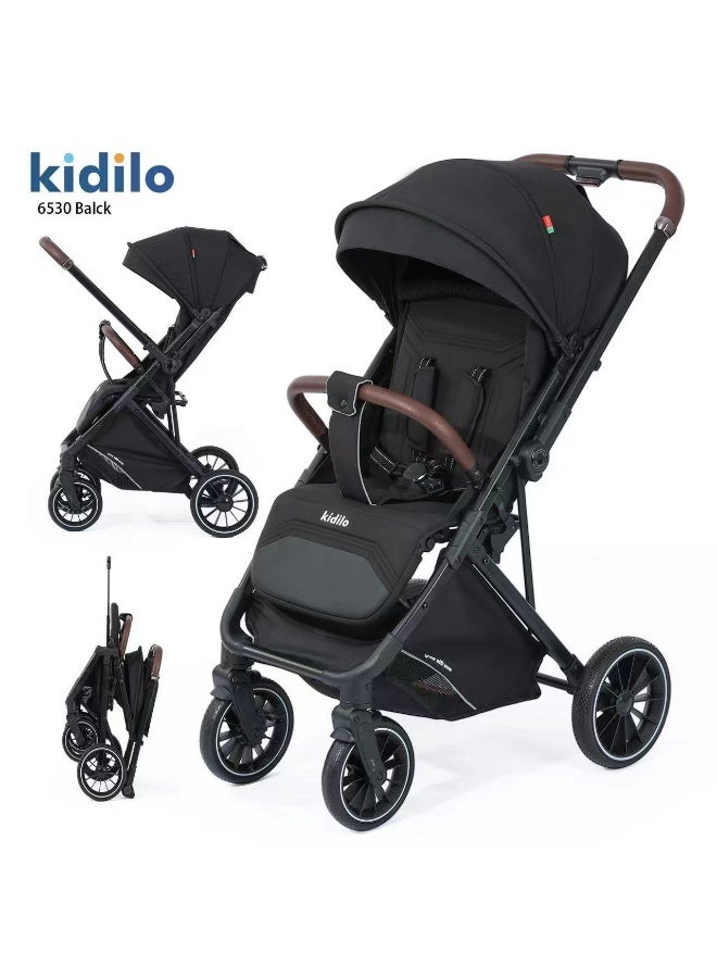 Kidilo Lightweight Stroller for Newborns - One-Hand Fold, with 360-Degree Swivel Wheels & Aluminum Frame