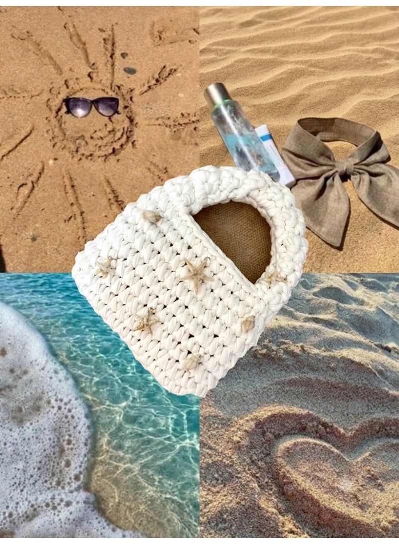 شنطة يد كروشيه صيفية بتصميم بحري مزينة بالأصداف - Image 2