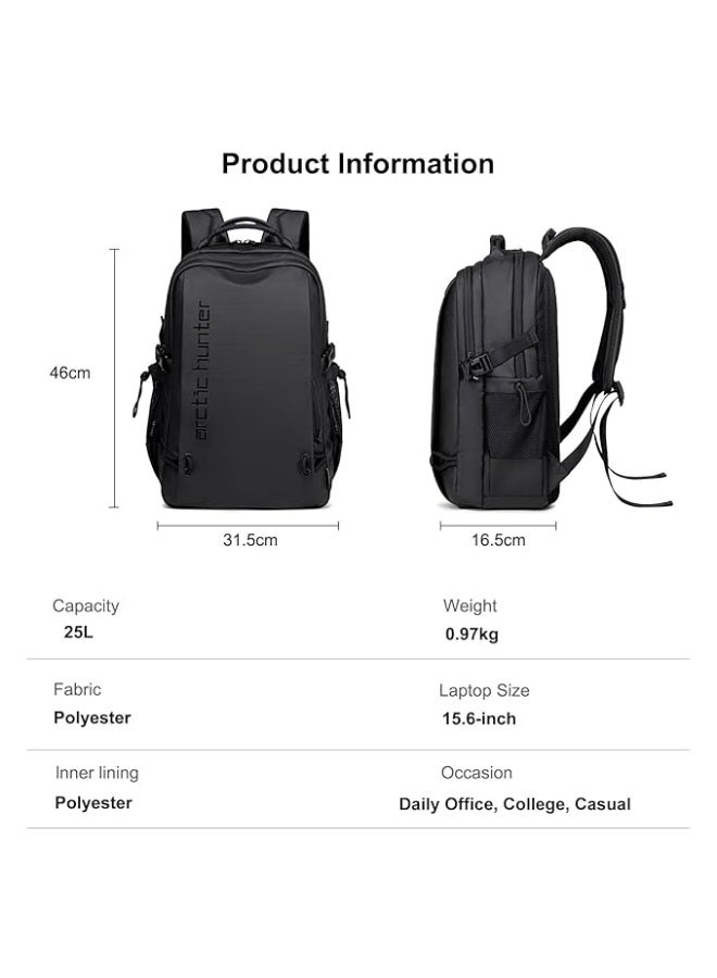 أركتيك هانتر حقيبة ظهر Arctic Hunter للكمبيوتر المحمول للرجال والنساء بسعة 25 لترًا، خفيفة الوزن ومقاومة للماء، متوسطة الحجم، حقيبة ظهر كاجوال مقاس 15.6 بوصة، حقيبة كمبيوتر محمول بخمسة جيوب، أنيقة للمكتب والجامعة - Image 4