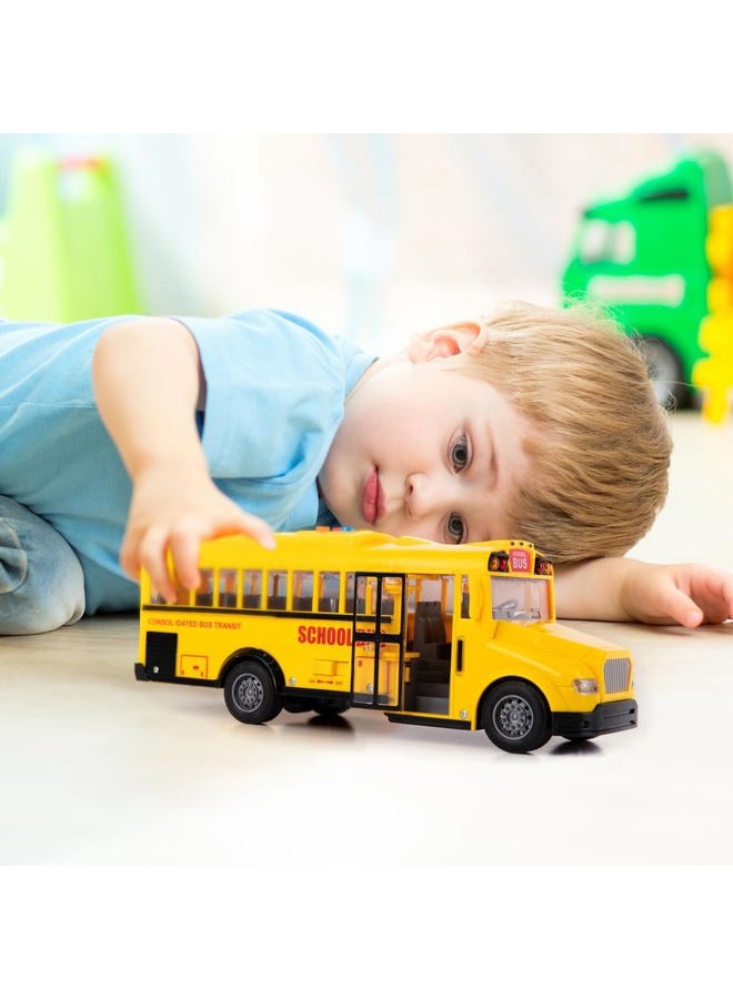 ArtCreativity Yellow School Bus Toy with Flashing Lights & Sound, Friction Powered 1/16 Scale School Bus Toy for Kids with 4 Different Sounds & Lights, Back and Side Doors Open, for Ages 2-4+ - Image 2