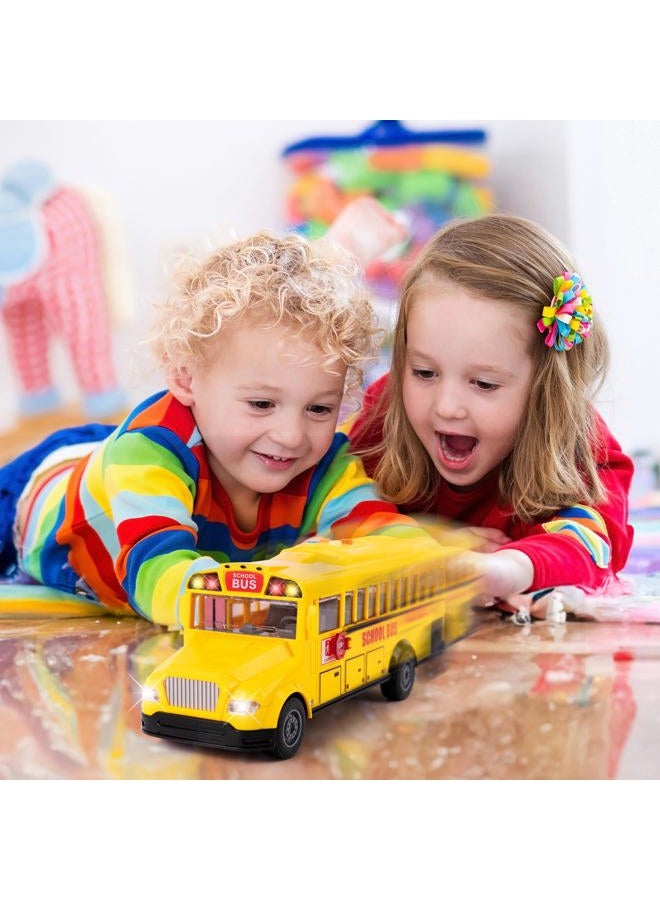ArtCreativity Yellow School Bus Toy with Flashing Lights & Sound, Friction Powered 1/16 Scale School Bus Toy for Kids with 4 Different Sounds & Lights, Back and Side Doors Open, for Ages 2-4+ - Image 3