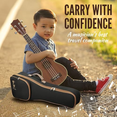 Flexzion Ukulele Case Bag - Ukulele 21 Inch Soprano Backpack Soft Case - Waterproof Uke Gig Bag with Carrying Handle, Pocket & Adjustable Shoulder Strap, Black - Image 3