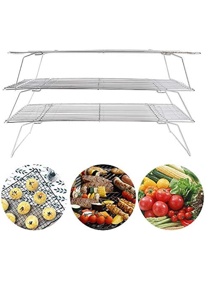 Stainless Steel Baking Rack, 3 Tier Cooling Rack, Stackable Cooling Rack Set with foldable Folding Legs for Cookies Cakes Kitchen Baking Cooking Grilling, 3 Tier Cooling Rack, Stainless Steel Bak - Image 2