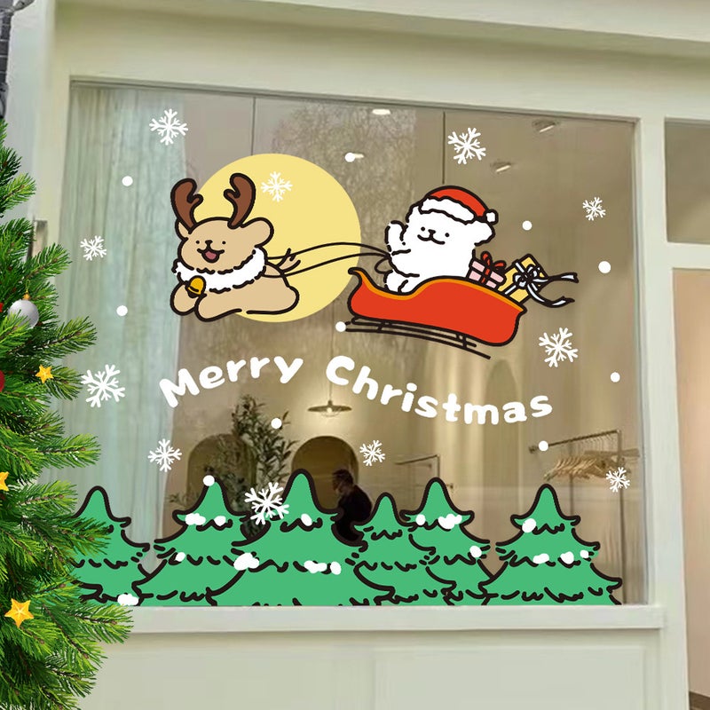2026 New Year And Christmas Snowflake Sleigh Line Puppy Decoration Glass Door Sticker Atmosphere Arrangement Static Window Decoration - Image 2