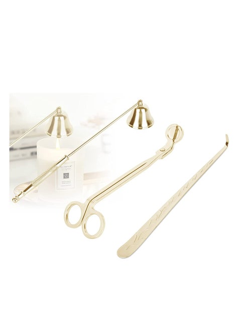3PCS Candle Accessory Set with Candle Snuffer Extinguishier Candle Wick Dipper Candle Trimmer Candle Wick Cutter for Candle Lovers （Gold)